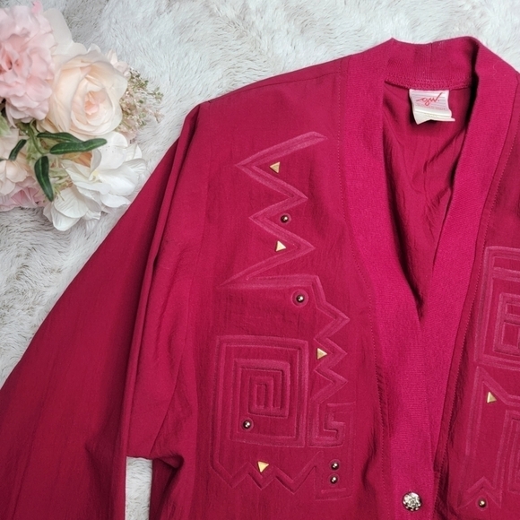 GW Division Of Graff Vintage Pink Polyester Embellish Light Cardigan Jacket Sz S - Picture 4 of 13